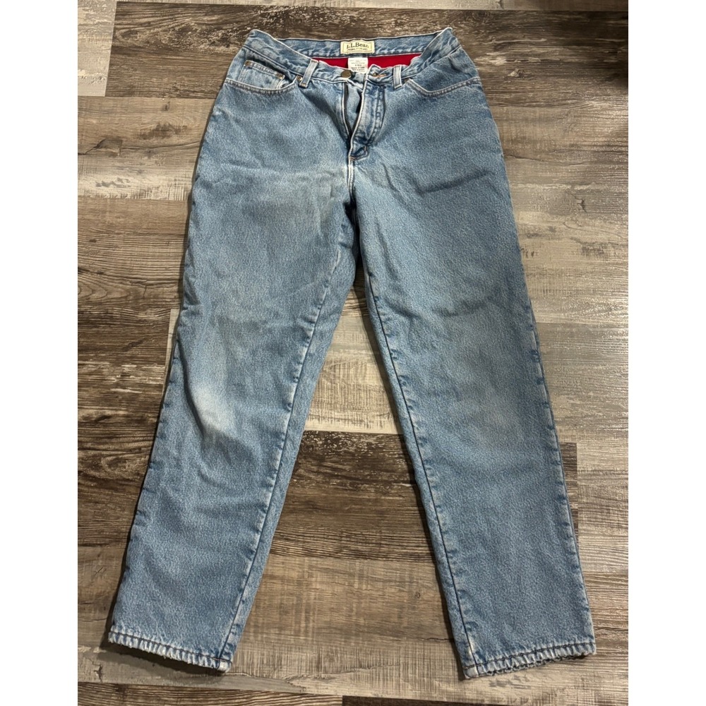 LL Bean Original Fit Relaxed Fleece Lined Jeans Light Wash Denim 8 Reg 211399